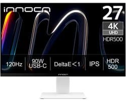 INNOCN 27 inch 4K Design Monitor voor Mac USB-C 90W FreeSync 120Hz - Ergonomisch Designstandaard - Anti Glare - HDR500 - ΔE<1 - 100% sRGB - 99% DCI-P3 - 99% Adobe RGB - 240Hz 1080p - Cloud Dancer Wit