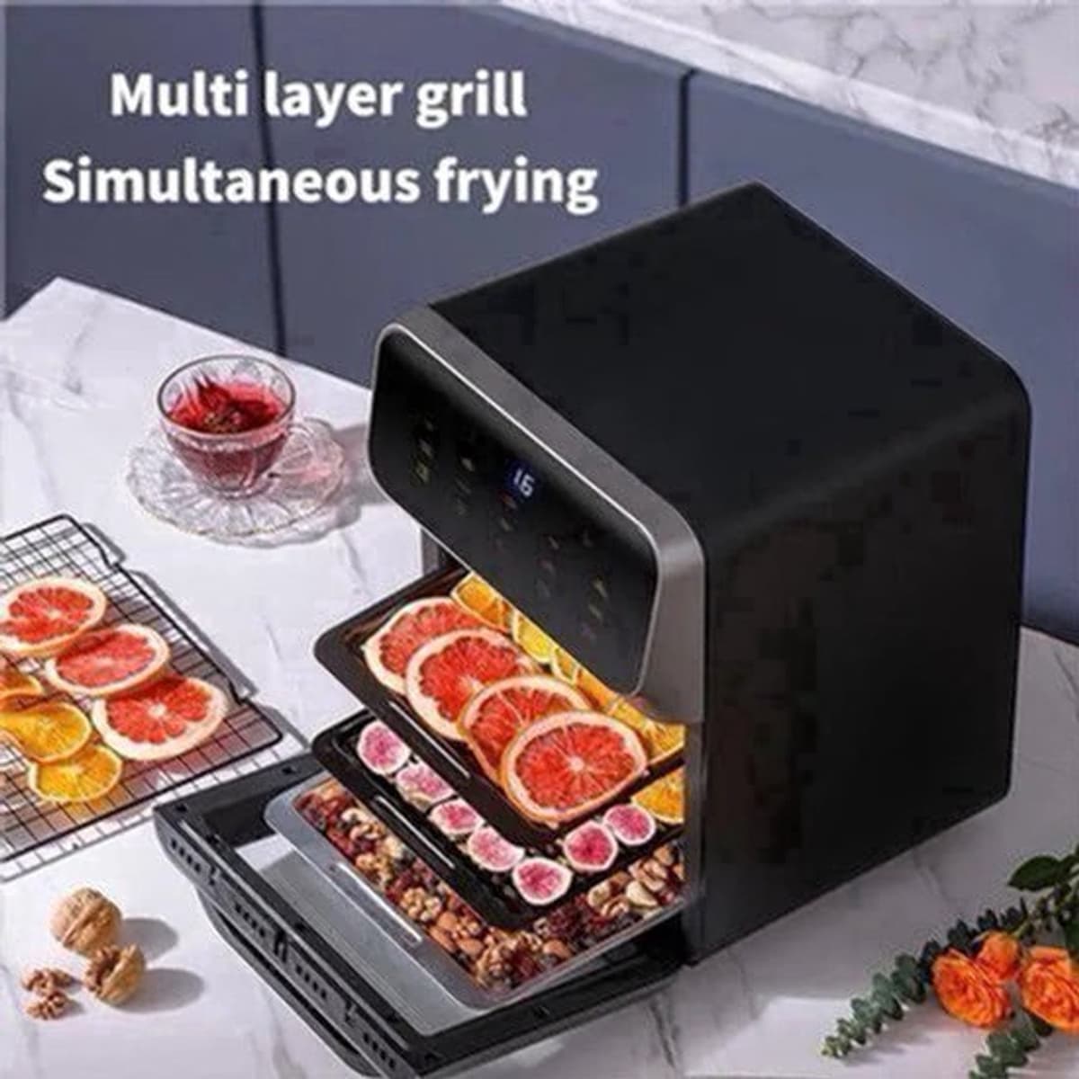 Heteluchtfriteuse – Airfryer - Airfryer Oven - 12L - 1350W - LED Touchscreen - Olievrije Heteluchtfriteuse - Multifunctioneel Convectoroven - Kijkvenster - Grote Capaciteit - Zwart — afbeelding 1
