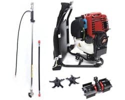 Benzine Grastrimmer - Grasmaaier - Bosmaaier - Kantenmaaier - Tuingereedschap - 35.4CC - 4-Takt 1KW, 4500-8500RPM – Rugzakmodel in Zwart/Rood