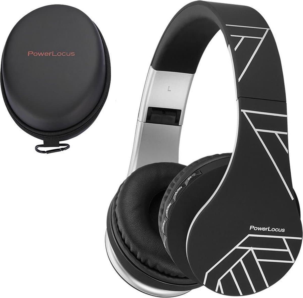 PowerLocus P1 Bluetooth Koptelefoon – Draadloos – Over Ear – Met Microfoon – Inklapbaar - incl. Hoes – Zwart/Zilver — afbeelding 1