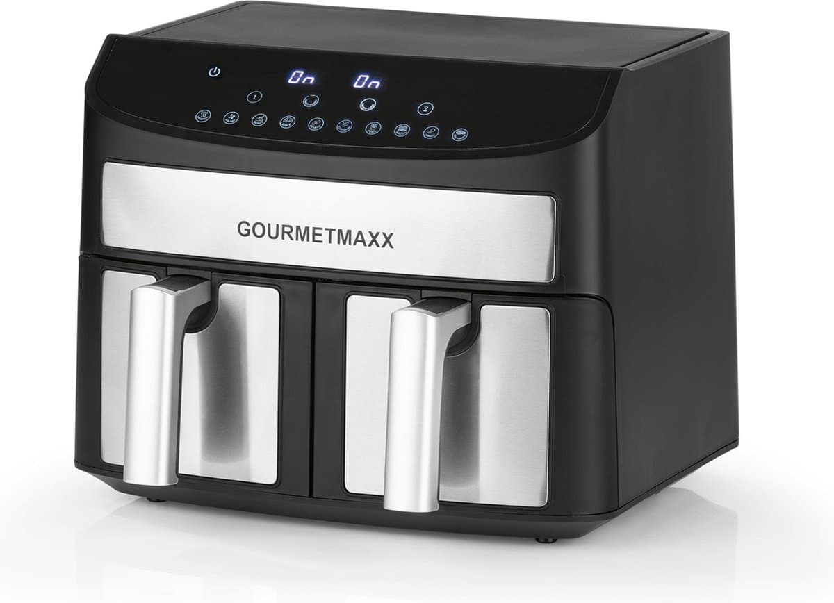 GOURMETmaxx Dubbelkamer Airfryer 2x 3,5L - Roestvrij staal | Airfryer Oven met synchroon-kookzones, timerfunctie & touchdisplay | energiezuinig frituren | 10 programma's | 2400 watt | heteluchtoven — afbeelding 1