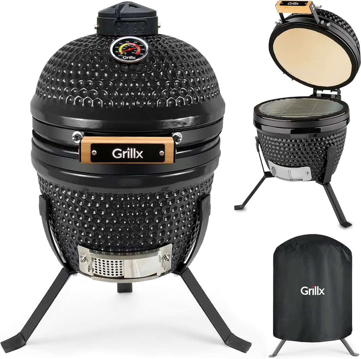 GrillX Kamado BBQ - 13 Inch - Incl. Hoes - Barbecue Egg - Houtskool Barbecue - Zwart - Ø 27cm — afbeelding 1