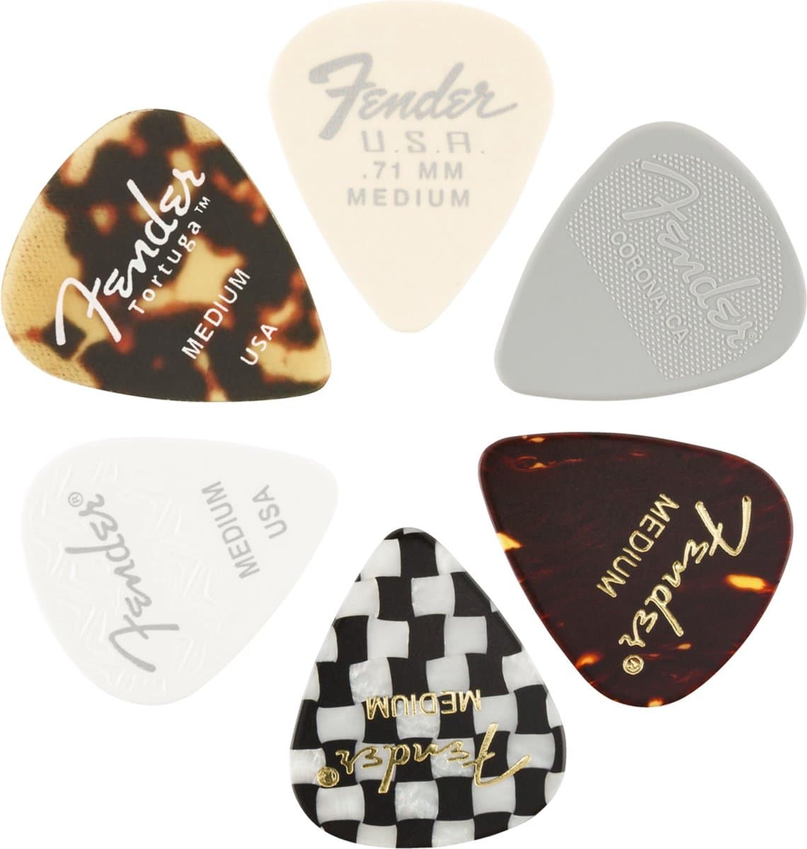 Fender 1980100300 Zesstuks Plectrums Voor Elektrische Gitaar 351 Vorm Medium — afbeelding 1