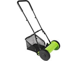 Handmatige Grasmaaier - Duwmaaier Gazonmaaier - Gazon Onderhouden - 5 Mangaanstalen Messen - 30 cm Maaibreedte - Groen Zwart