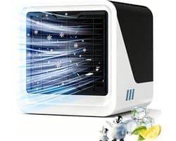 Sander Shop Draagbare airconditioning, 3-in-1, USB-waterkoeler, 500 ml, 3 snelheden, ledlicht, 7 kleuren, verdampingsairco, zonder buitenbuis, voor slaapkamer en kantoor