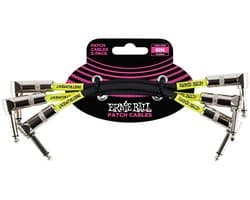 Ernie Ball Patchkabel - 3-Pack - Haaks/Haaks - 15 cm - Zwart - Dubbelgeleider - Meervoudige Afscherming - PVC Mantel