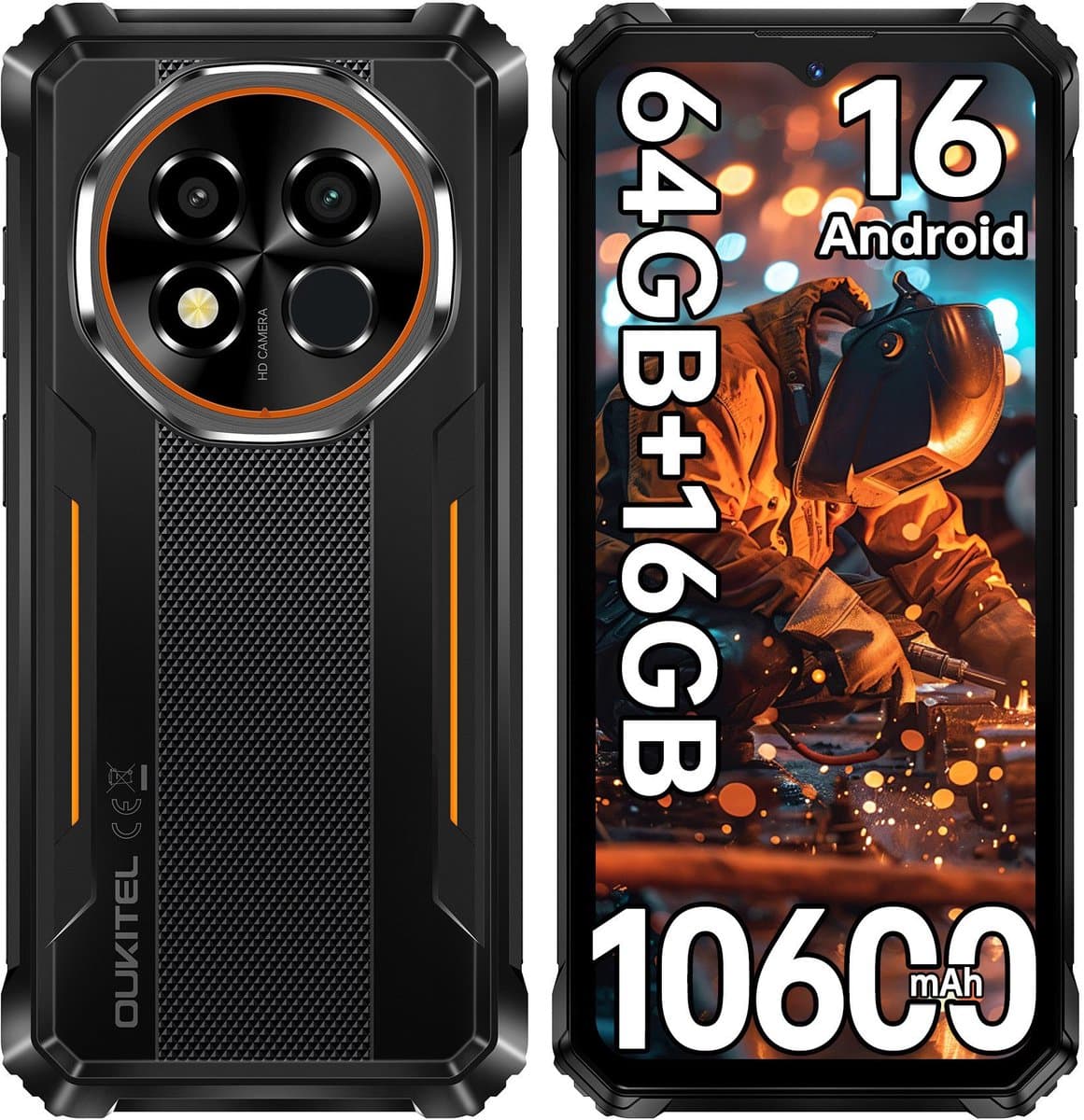 OUKITEL G6 Outdoor Smartphone, 10600mAh, 16GB+64GB, 16MP, IP68 Waterdicht, Android 16, OTG, Dual 4G — afbeelding 1