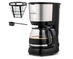 Swiss Haus® CM2212 Koffiezetapparaat – Filterkoffie - 1.25L Glazen Kan – 750W – Anti-Drup – Herbruikbaar Filter – Warmhoudfunctie – 10 Koppen - Zwart/RVS