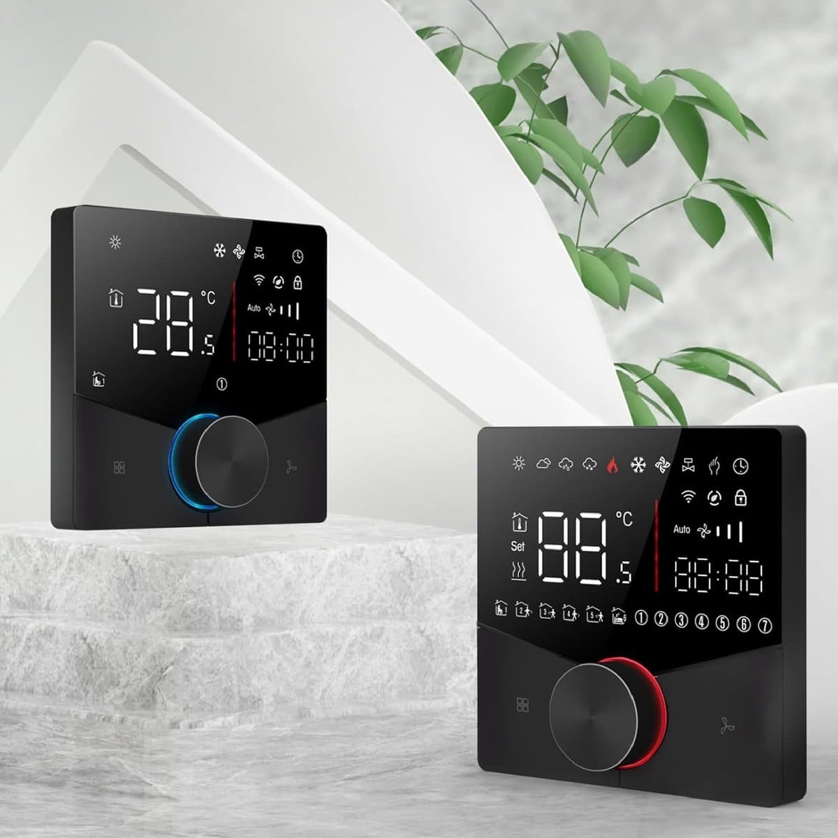 Slimme Thermostaat - Klimaatregelaar Temperatuurcontroller - Energiebesparing Thuis - 8 Lichteffecten Knop - 12.4 mm Dikte - Zwart — afbeelding 1