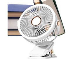 Ventilator met Klem - Tafelventilator USB - Bureau Koeling - 720 Graden Rotatie - 21 cm - Wit