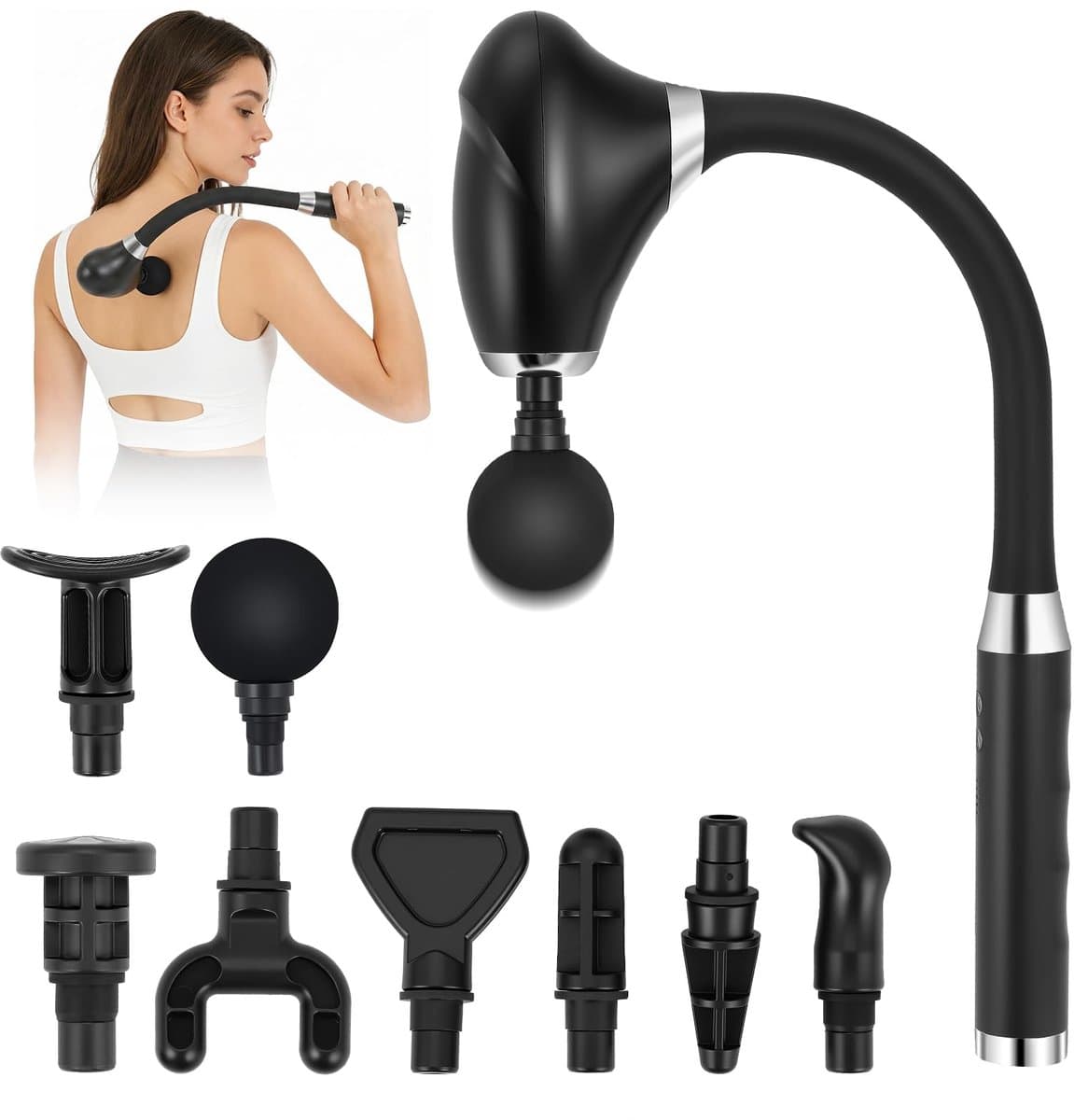 SnelShoppen - Massagepistool Diepteweefsel Ergonomisch Handheld Spiermassageapparaat met 8 Opzetstukken, 5 Snelheden - Draagbaar voor Rug, Armen, Scho — afbeelding 1