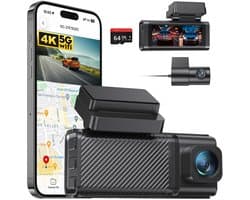 SnelShoppen - Dashcam 4K+2.5K Dubbelkanaals Voor en Achter met 5.8GHz WiFi, Ingebouwde GPS, 3.16" IPS Scherm, Nachtzicht, G-Sensor 170°, Parkeerstand,