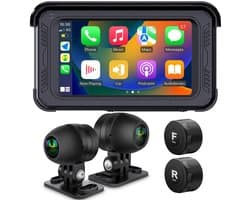 SnelShoppen - Waterdichte motorfiets dashcam met draadloze CarPlay, Android Auto, 5" IPS-aanraakscherm, dubbele camera HD 1080P, TPMS, Bluetooth, Wi-F