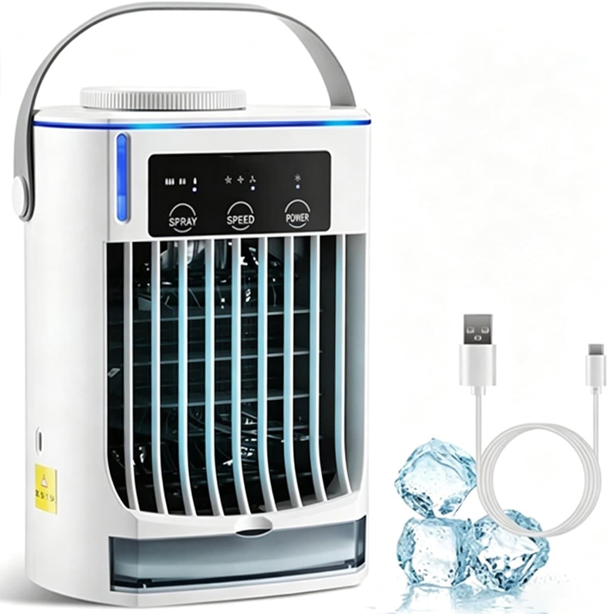 VHV - Luchtkoeler - Mini airco - Aircooler - Mobiele luchtkoeler - 4-in-1 - Met nachtlampje - 3 snelheden - Voor bureau en slaapkamer - 16.8*14.5*22.5cm - Wit — afbeelding 1