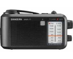 Sangean MMR-77 Noodradio AM/FM - Met dynamo - Spatwaterbestendig - Zaklamp - Oplaadbaar - Zwart