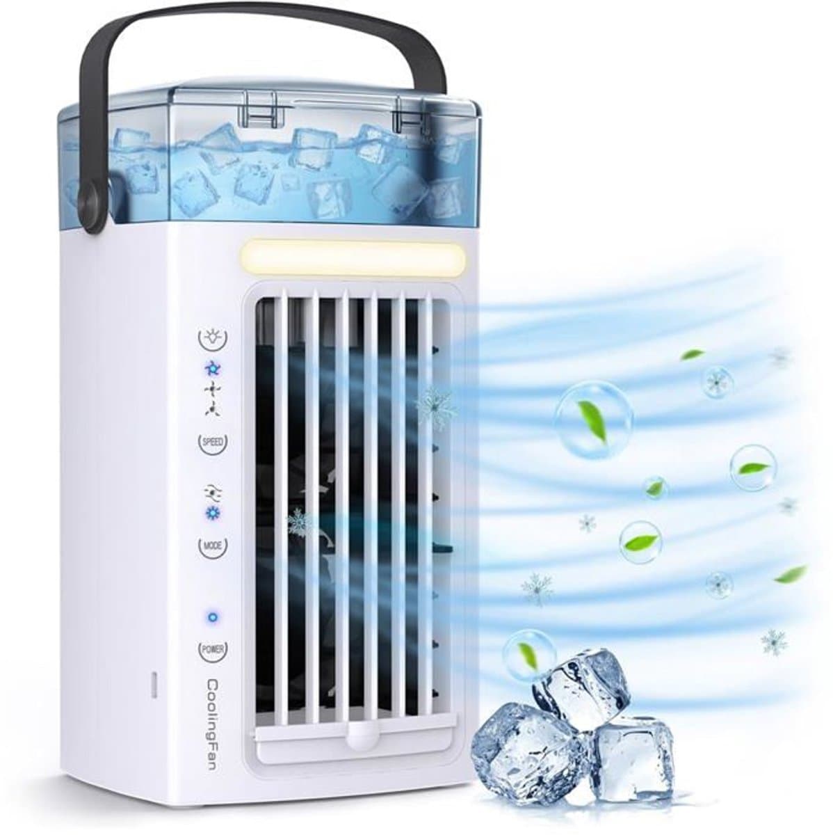 3-in-1 draagbare airconditioner, ventilator en tafelkoeler met 3 ventilatorsnelheden en 7-kleurige ledverlichting. — afbeelding 1