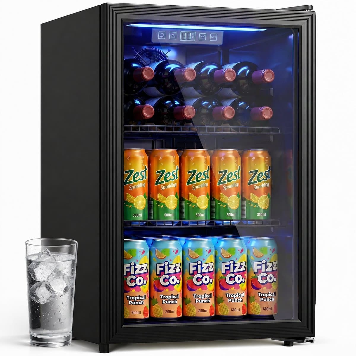 TEKROA® Drankenkoelkast - Mini Koelkast met Glazen Deur - 70L voor 70 Blikjes - Stille - Verstelbare Planken - Zwart — afbeelding 1
