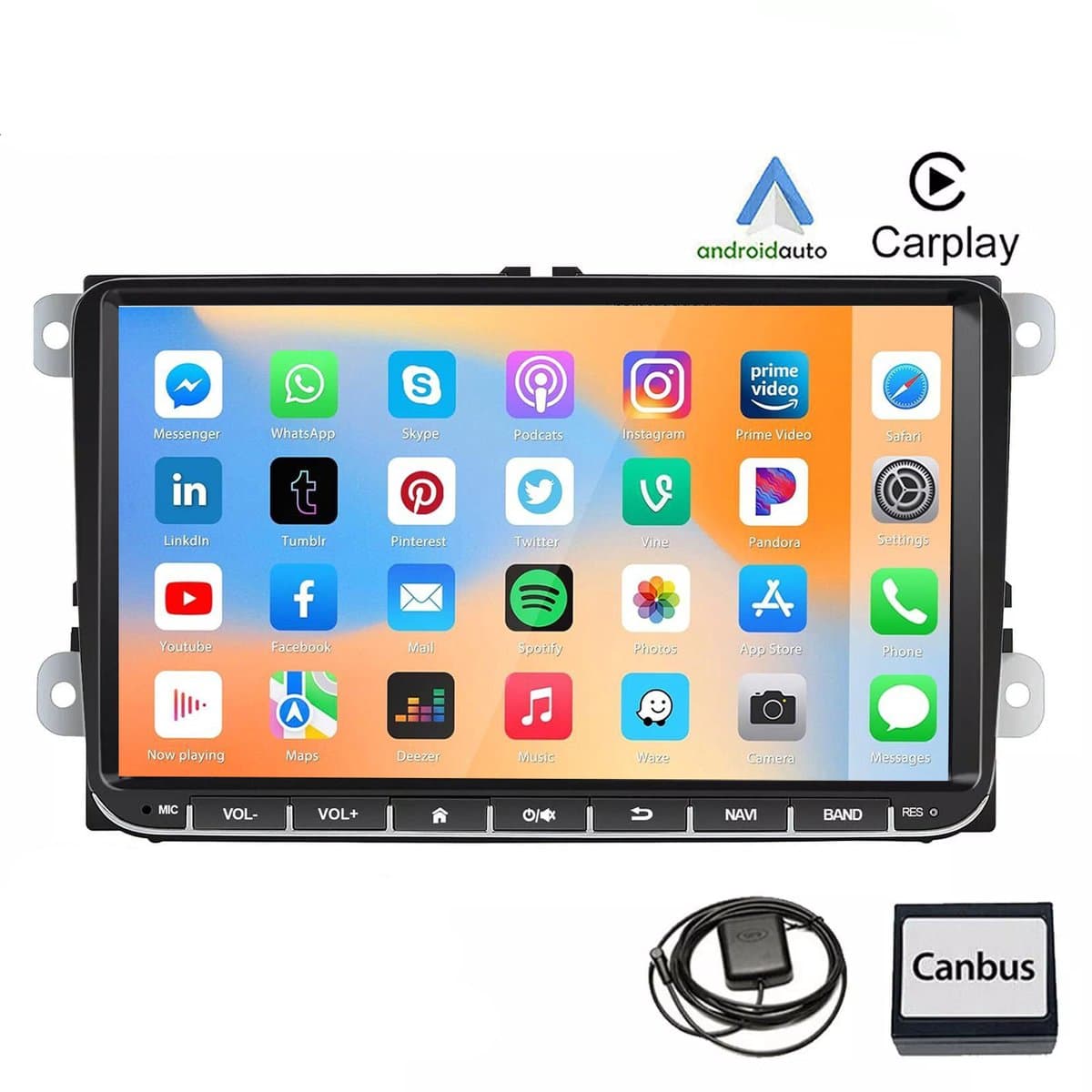 ESSGOO Autoradio voor Volkswagen Golf 5, 6, Polo, Skoda Caddy, T5, Passat - Draadloos Apple Carplay & Android Auto - 4 + 64GB - met Bluetooth/USB/FM/RDS/Mirror Link - 9 INCH Aanraakscherm — afbeelding 1