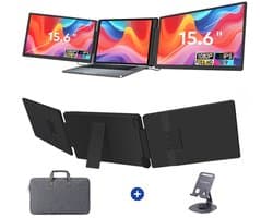 TYVON Triple Portable Monitor 15.6 inch - Flip - Tri screen - Full HD Draagbare monitor met USB-C & HDMI - Voor Apple en Windows - Plug & Play - Dubbel Scherm - Opvouwbaar - Laptop Scherm Uitbreider - Externe Monitor incl. Draagtas - Beeldscherm