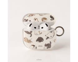 Enluxe AirPods 4 Hoesje Transparant – Kattenprint Beige Bruin met Karabijnhaak