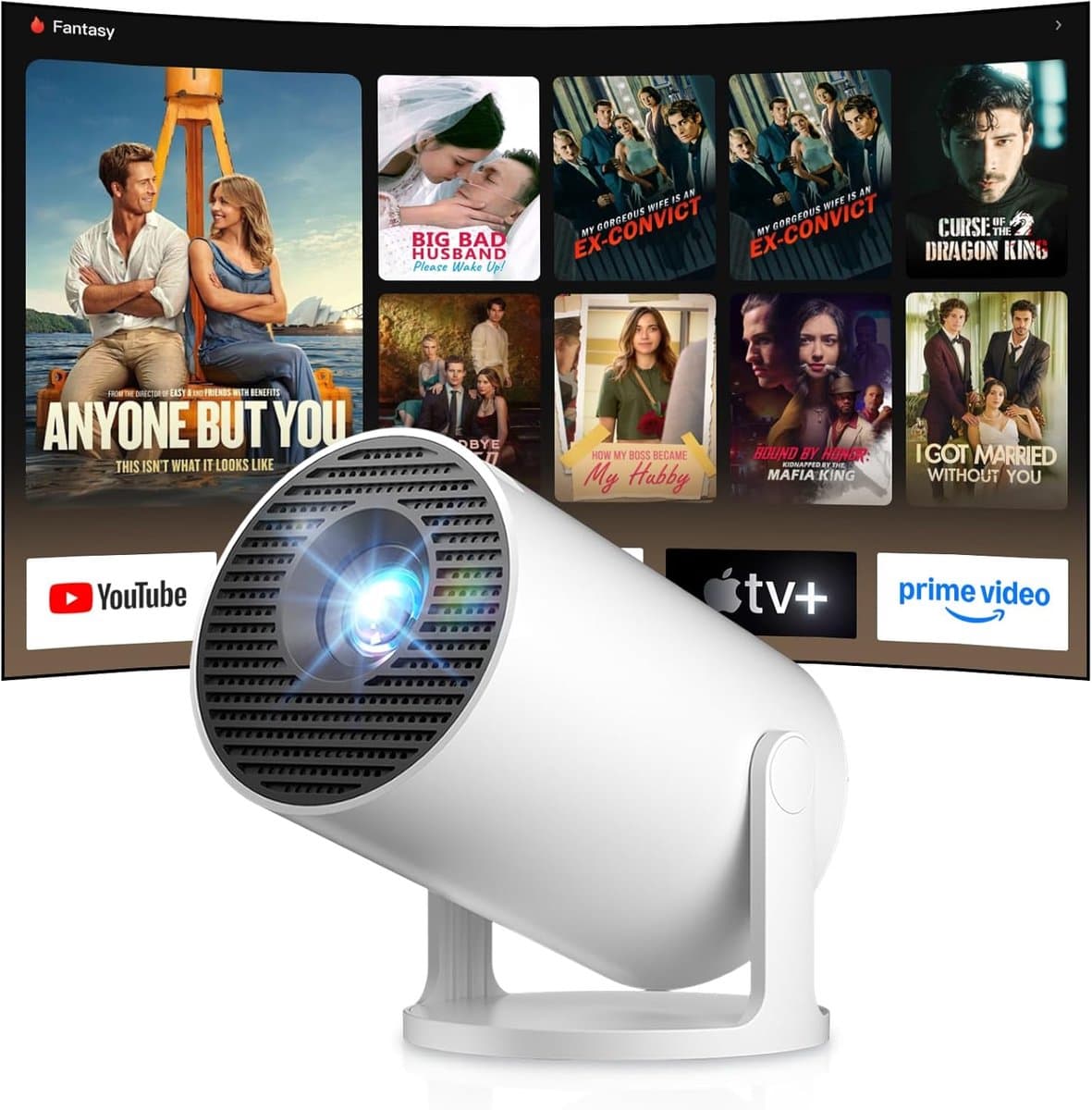 SnelShoppen - Mini beamer 4K Smart Projector met WiFi 6 en Bluetooth 5.4 - Draagbare Videoprojector voor Thuisbioscoop, Camping en Buiten, Ondersteunt — afbeelding 1