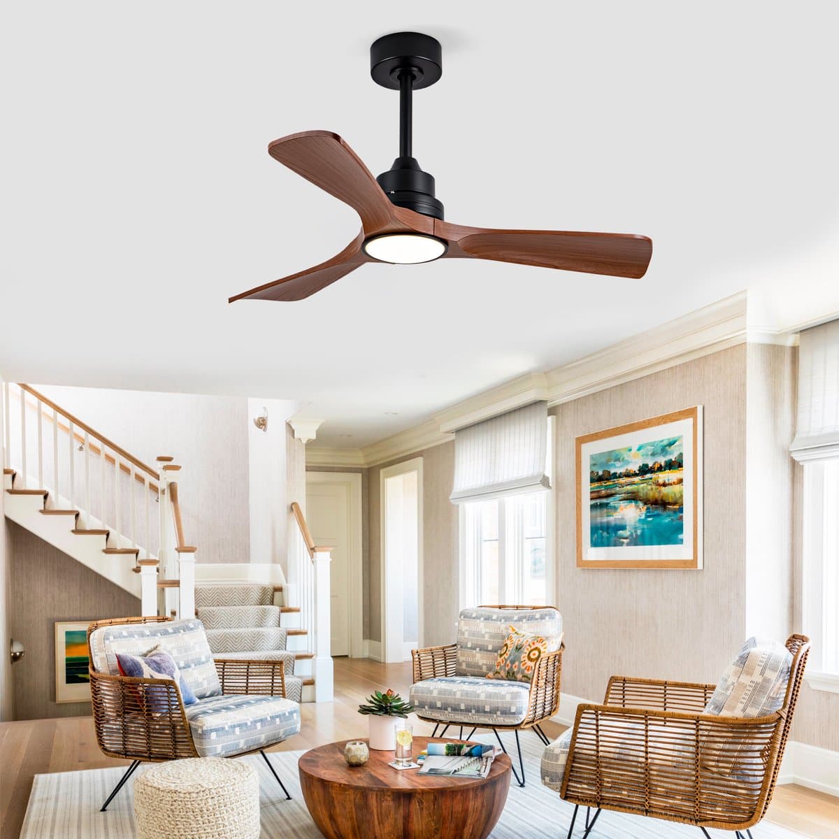 MODENUIT Plafondventilator – Met Verlichting en Afstandsbediening – 42 Inch – ABS – Zwart Walnoot — afbeelding 1