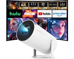 SnelShoppen - Draagbare miniprojector 4K 1080p Full HD, Android 11, Wifi 6, BT 5.0, 180 graden rotatie, kleine thuisbioscoop met automatische keystone
