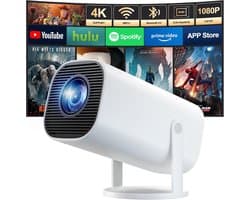 SnelShoppen - 4K Full HD 1080P Mini Projector - Draagbare Projector met WiFi 6, Bluetooth 5.4, 180° Rotatie en Automatische Trapeziumcorrectie voor Fe