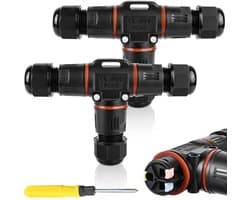 3-polige kabelconnector, waterdicht IP68, T-vormige kabelconnector, waterdicht, 3-polige aardkabel, aansluitmof voor kabeldiameter 3-12 mm, 2-voudige waterdichte aansluitdoos voor tuin en