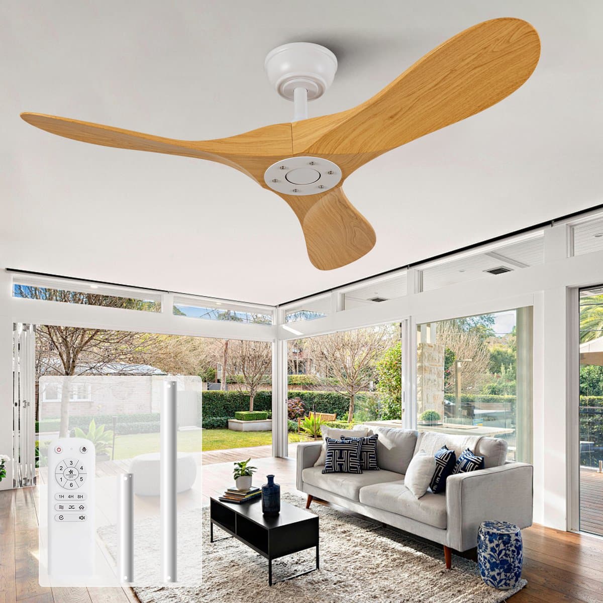 Plafondventilator 42 inch zonder verlichting - Met afstandsbediening - 6 snelheden - Omkeerbare DC-motor - 3 ABS-bladen - Geschikt voor slaapkamer en eetkamer — afbeelding 1