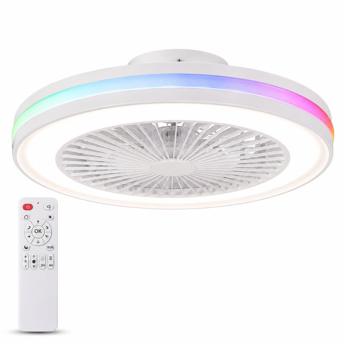 Slimme Plafondventilator met Lamp 50cm - RGB LED Verlichting - Dimbaar - App Bediening - Afstandsbediening - Google Home & Alexa - 6 Snelheden - Stille Ventilator voor Slaapkamer en Woonkamer — afbeelding 1
