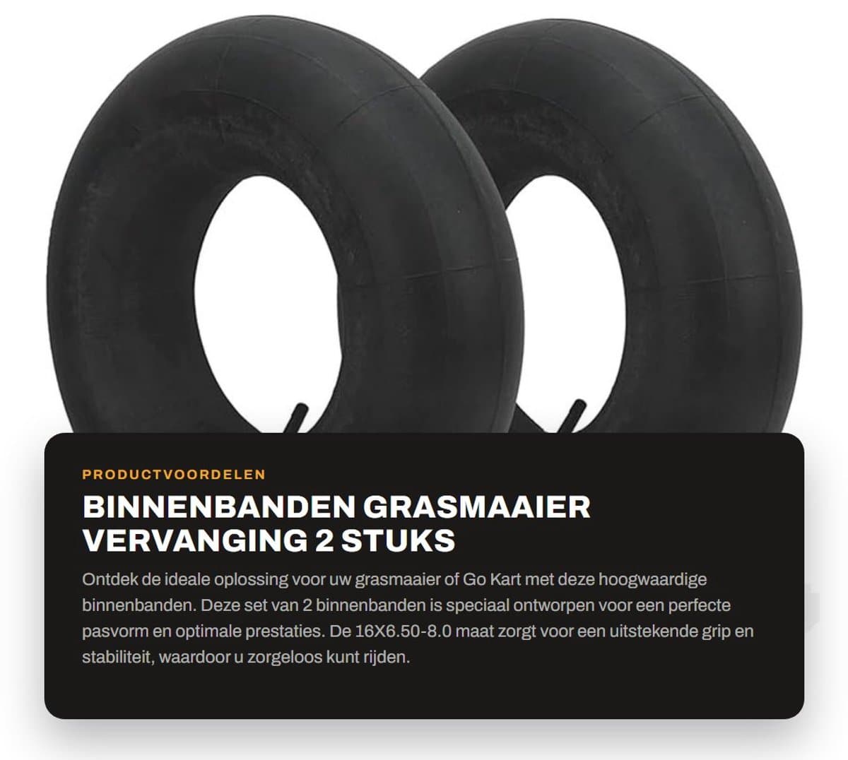 Dailygoods- Binnenband 16X6.50-8.0 - Rubber - TR13 Rechte Klepsteel - Vervanging Grasmaaier - Geschikt voor Go Kart - Hoogwaardige Kwaliteit - Buitenband — afbeelding 1
