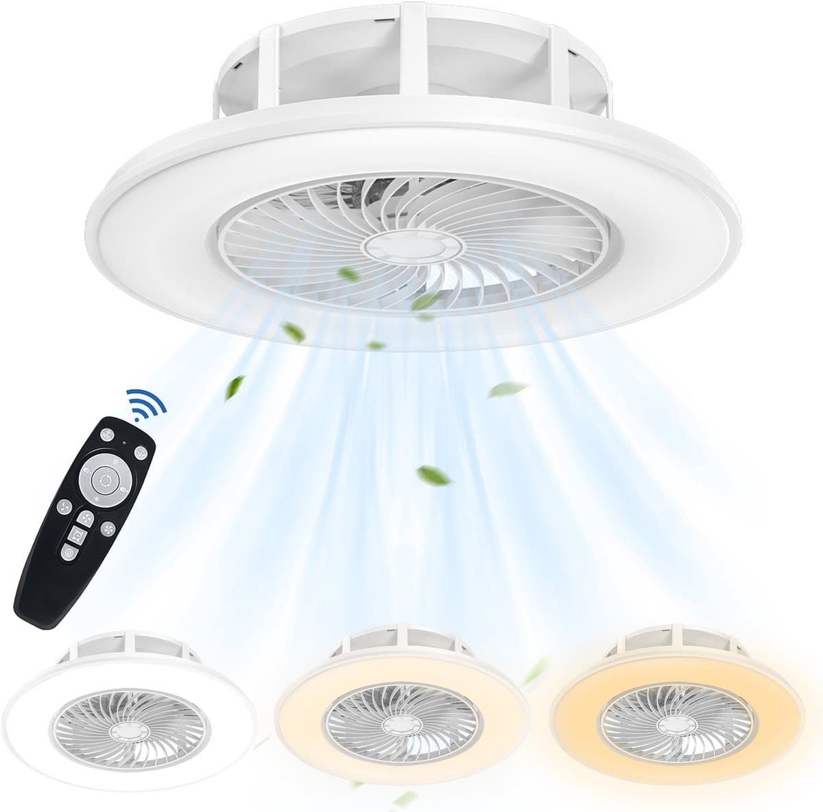 Plafondventilator met Verlichting - LED Dimbaar - 3 Lichtkleuren - 3 Snelheden - Met Afstandsbediening - Stille Ventilator Plafondlamp 56 cm — afbeelding 1