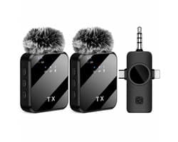 Draadloze Microfoon Pro-2 Stuks -Dasspeld- USB-C/Lightning -Lavalier - Windshields -Lange Batterij-Plug & Play
