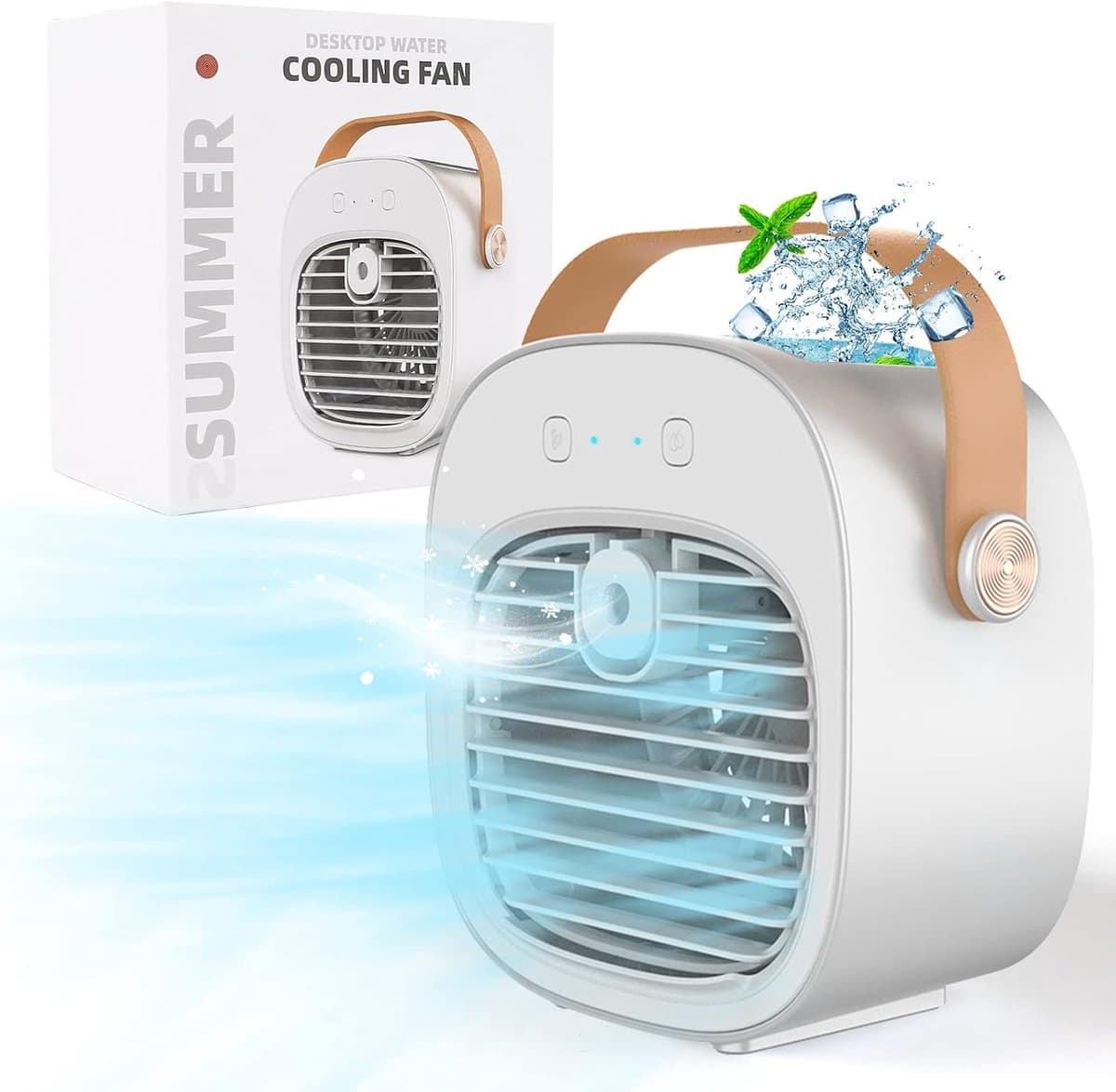 2-in-1 Mini Aircooler Draadloos – Luchtkoeler & Luchtbevochtiger met 4000 mAh Accu, USB Oplaadbaar, 3 Snelheden, Persoonlijke Koelventilator voor Bureau, Slaapkamer & Camping — afbeelding 1