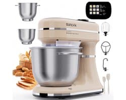 SUNCOK Keukenmixer, met twee roestvrijstalen mengkommen: 4,5 l en 5,5 l. Krachtige motor van 1500 W, geluidsniveau 59 dB. Blender, geschikt voor bakken en deeg kneden.