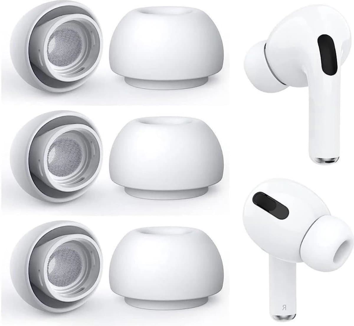 3 paar oordopjes geschikt voor Apple AirPods Pro - Siliconen oordopjes - Ear tips - Vervangende dopjes - In-ear dopjes - Medium - Wit - 3 paar met gaasje - Jonyx — afbeelding 1