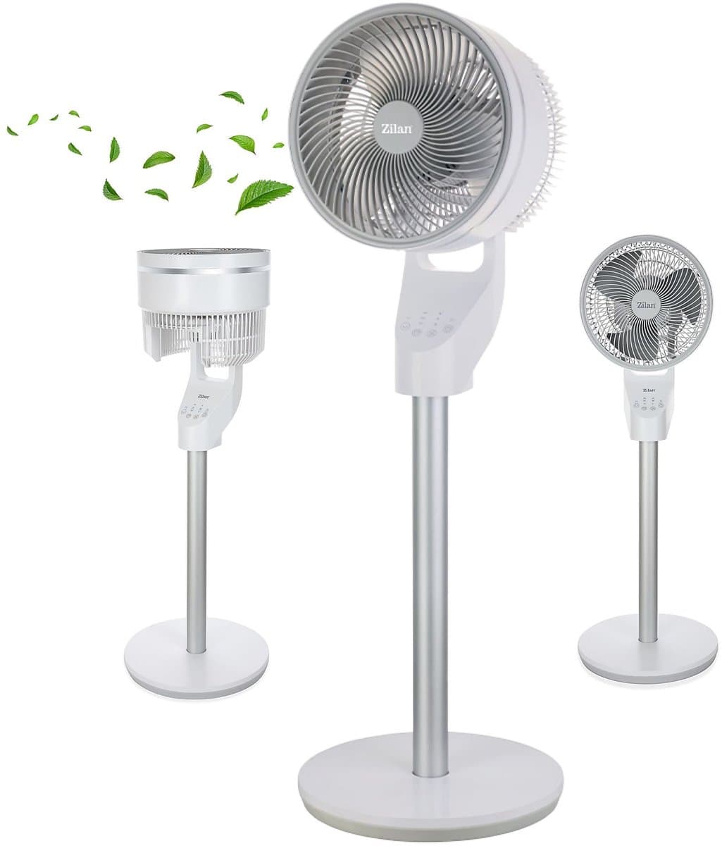 Zilan Air Circulator Statiefventilator – 25 cm – 60 Watt – Afstandsbediening – Timer 1-7 uur – 3 Snelheden – 55° Oscillatie – 90° Kantelbaar – Wit — afbeelding 1