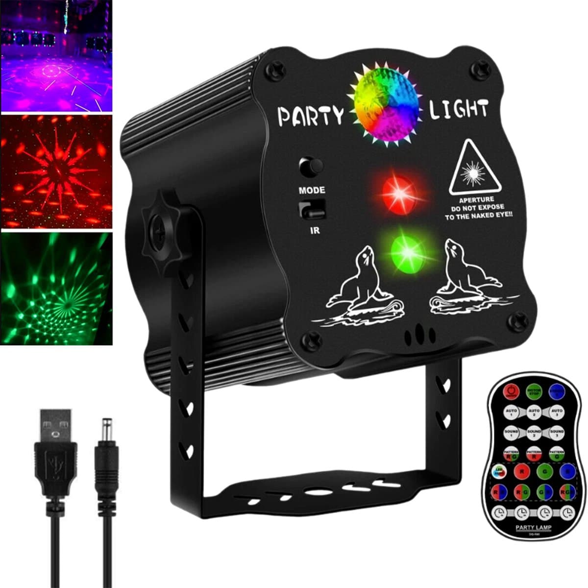 LED-laserprojector - Discolamp - Met lichteffecten - 60 patronen - Sfeerverlichting voor het podium - Oplaadbare laserlamp - Geschikt voor binnen- en buitengebruik - USB-voeding - Zwart — afbeelding 1