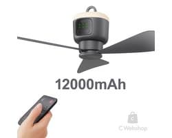 Draagbare Ventilator – Tent Ventilator – 12000mAh – 3 Snelheden – LED Licht – Afstandsbediening