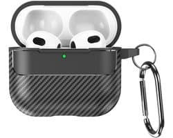 Telestore - Hoesje geschikte voor AirPods Pro 3 - TPU carbon zwart hoesje Beschermhoes - Shockproof AirPods Pro 3 Cover - AirPods Pro 3 Hoesje - Geschikt voor Apple Airpods Pro 3 - zwart - carbon TPU cover