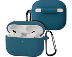 Case - Geschikt voor Apple Airpods Pro 3 - Siliconen Hoes met Clip - Silicone Hoesje Cover - Donkerblauw