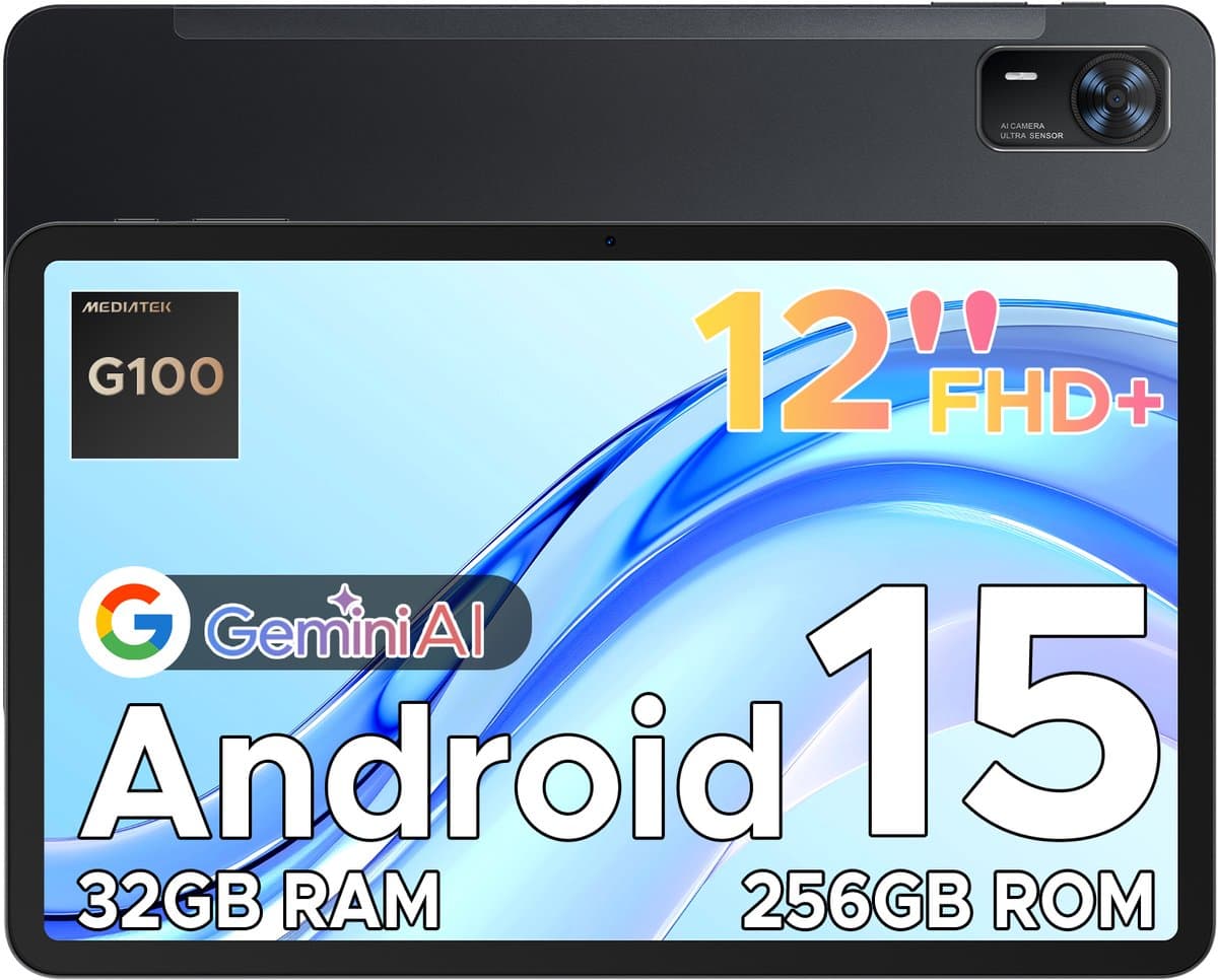 Doogee Tab E3+ -Tablet-Android 15- 12 inch 90Hz FHD+ - 4G LTE-Gemini AI-32GB ROM+256GB ROM(2TB TF)-Helio G100-8800mAh/18W-Vier luidsprekers-Face ID-5G Wi-Fi-A GPS-GPS-Zwart — afbeelding 1