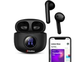 S-Combines Beam 3 Draadloze Oordopjes | Bluetooth Oordopjes | Bluetooth 5.3 | Comfortabel Draagcomfort & Geweldige Geluidskwaliteit | LED Display | Headset | Earbuds oplaadcase | Geschikt voor elke smartphone en laptop | Zwart