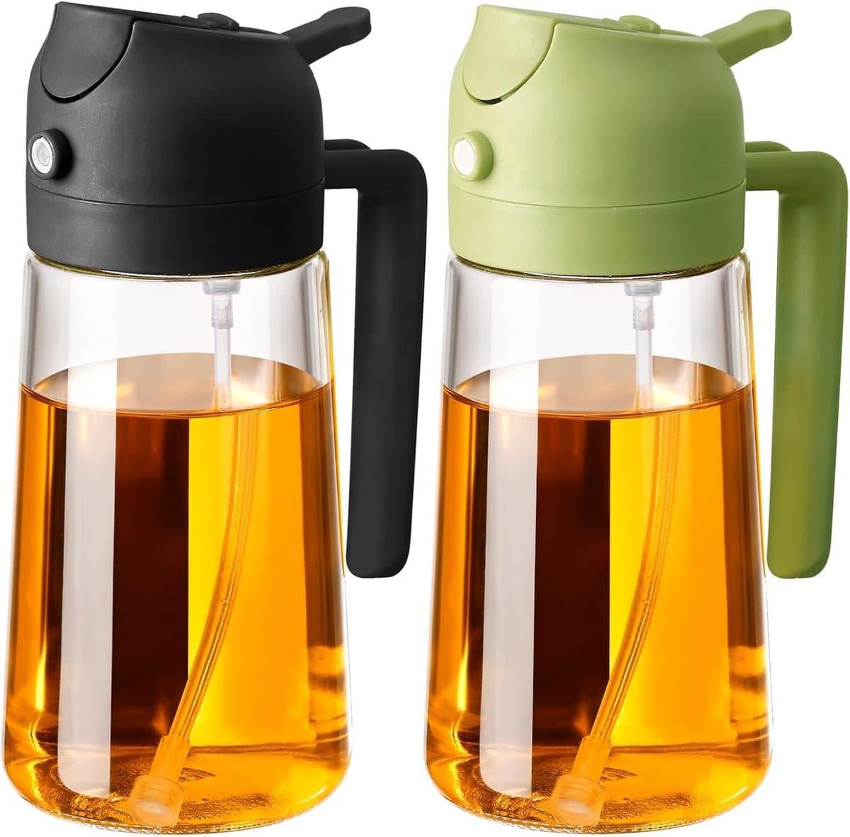 2-pack - 470 ml oliesprayflessen - Keukengerei - Herbruikbaar - Vaatwasserbestendig - Glazen oliespray voor airfryers en salades - (Zwart en Donkergroen) — afbeelding 1