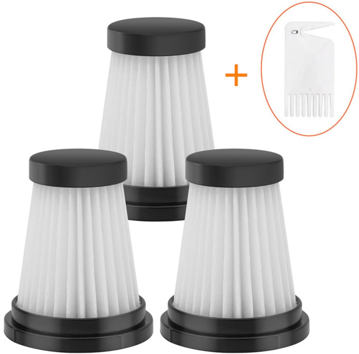 HEPA Filter - 3 Stuks - Geschikt voor Moosoo K12 K12 PRO K13 - Stofzuigerfilter - Stofzuiger Accessoires - Vervanging Filter - Voor Handheld Draadloze Stofzuiger - Met Filterborstel — afbeelding 1
