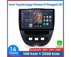 Awesafe Carplay Autoradio Geschikt Voor Toyota Aygo/PEUGEOT 107/Citroen C1 2005-2014 - Android 14 - Draadloos Apple Carplay & Android Auto - 1GB + 32GB - 4 Core processor - Bluetooth & Wifi GPS Navigatie