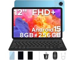 DOOGEE T36 Tablet met toetsenbord 12"+ 90Hz Android 15 32 GB RAM + 256 GB ROM 8800 mAh batterij Twee simkaart BT 5.0 FaceID,Blauw