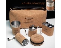 NatuurNook® - Wildernis Draagbare Buiten Koffieset - Met Extra Gratis kopje - RVS - Verse Koffiemaker - Kamperen - Cafetiere - Gooseneck kettle, Koffiebonenopslagcontainer, filterzakken, koffiekopje, koffiemolen, tas - cadeau