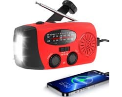 Brixy Noodradio - Radio Met Accu Batterij Voor Noodsituaties - Opwindbaar - Solar - Zaklamp - Powerbank - Rood